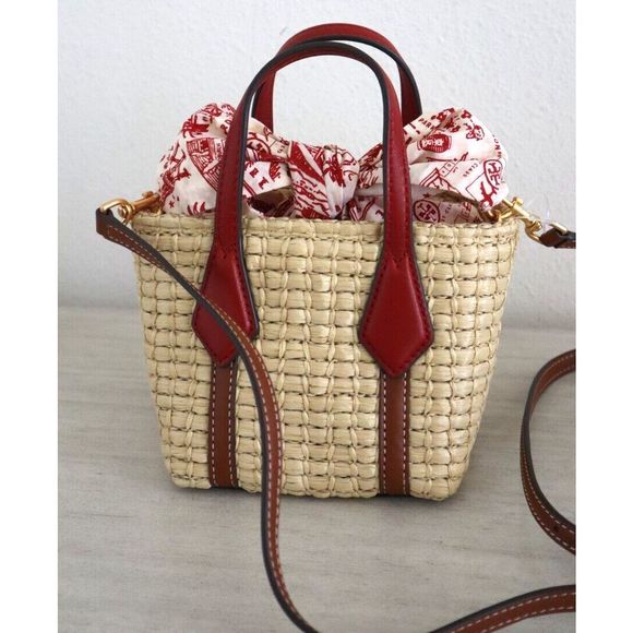 Tory Burch "Perry " Straw Nano Mini Crossbody Tote Handbag $228+ - Picture 6 of 10